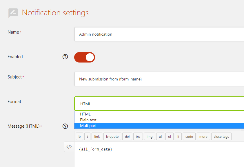 Multipart email notification