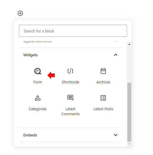 Block editor insert form